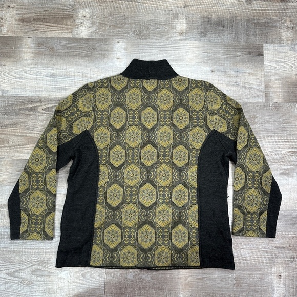 Icelandic Zip Yellow Gray Wool Blend Zip Pockets Women Knit Jacket Sweater Sz 2X - Picture 4 of 12